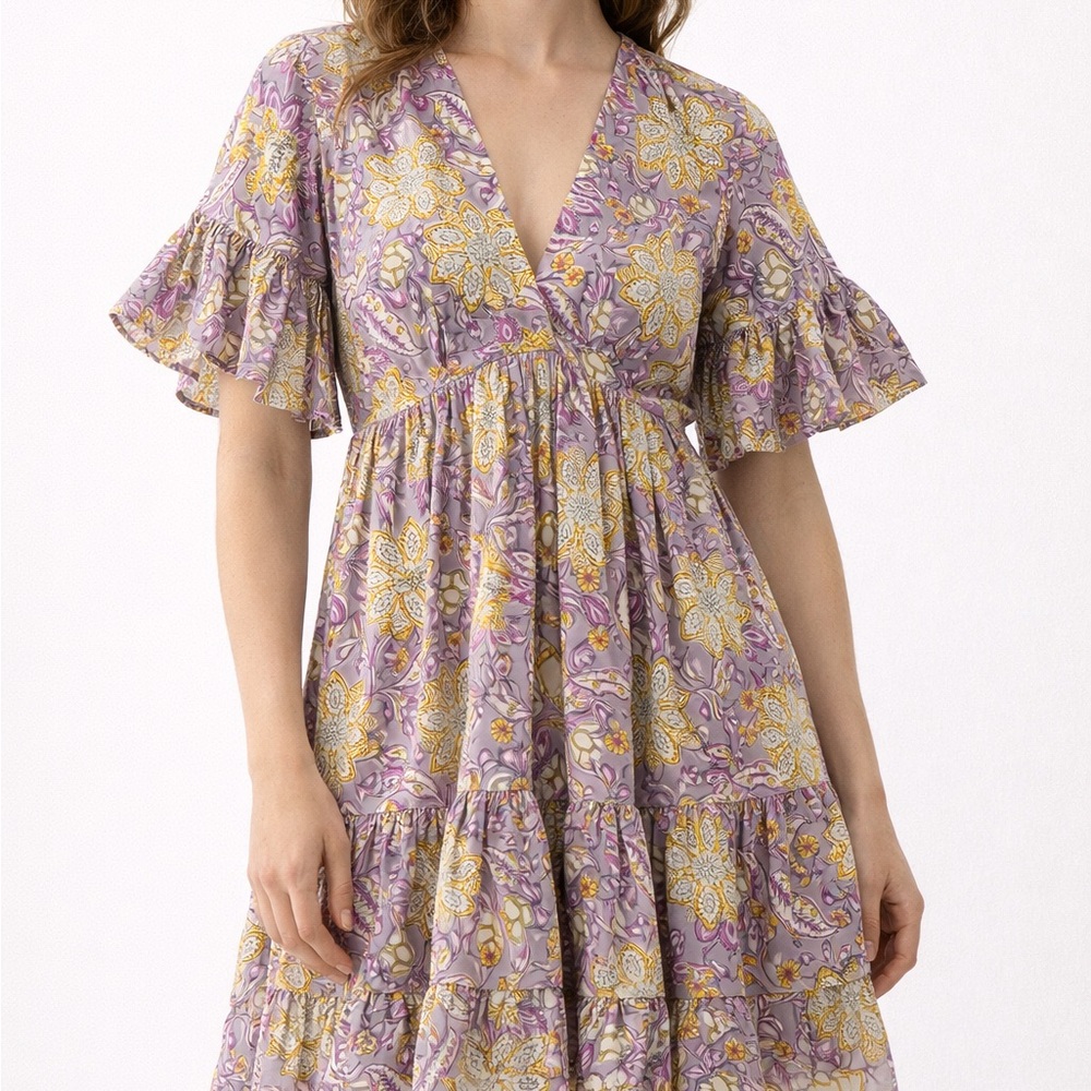 Aachho Purple Floral Ruffled Mini Dress Small